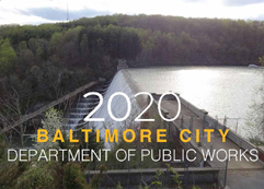 Photo of the Inner Harbor area with text Baltimore City Department of Public Works 2020